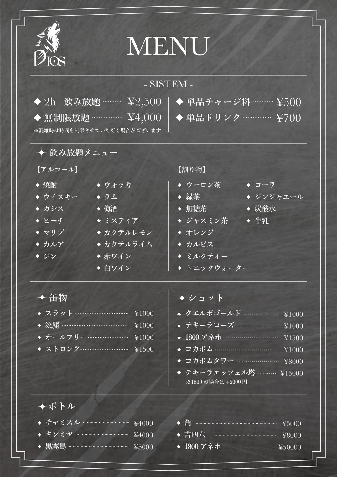 Diosメニュー表
